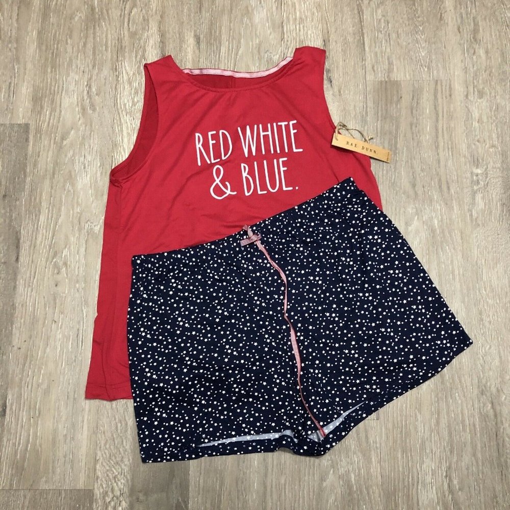 Rae Dunn Pajamas Shorts Red White Blue L Sleep